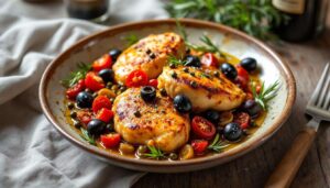 Pollo in padella alla mediterranea: olive, pomodori secchi e capperi, tutto in un’unica cottura