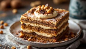 Mattoncino dolce senza cottura al caffè: biscotti, mascarpone e nocciole in 1 ora