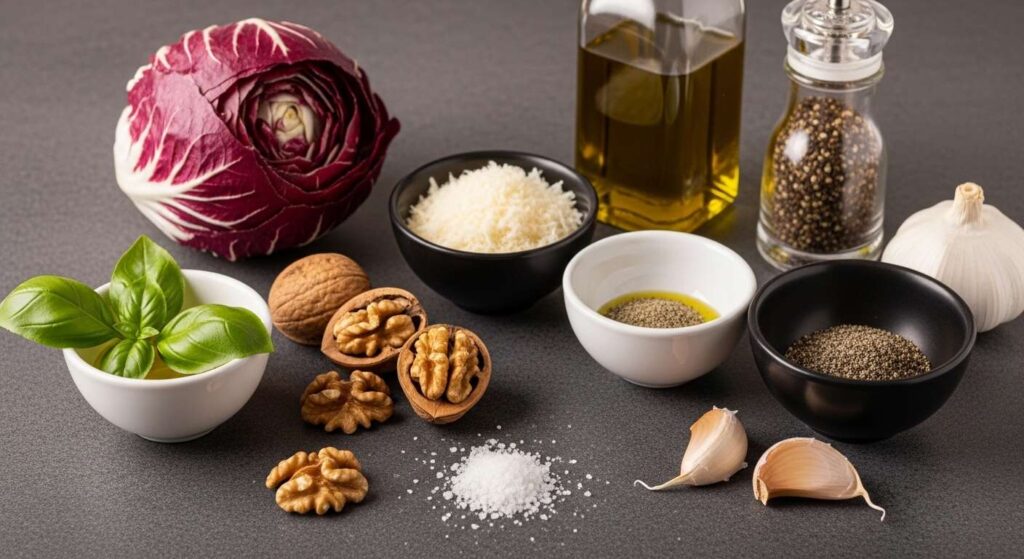 Pesto di radicchio trevigiano e noci, salsa invernale dal gusto deciso, perfetta per pasta, polenta e crostini