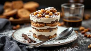 Mattoncino dolce senza cottura al caffè: biscotti, mascarpone e nocciole in un'ora