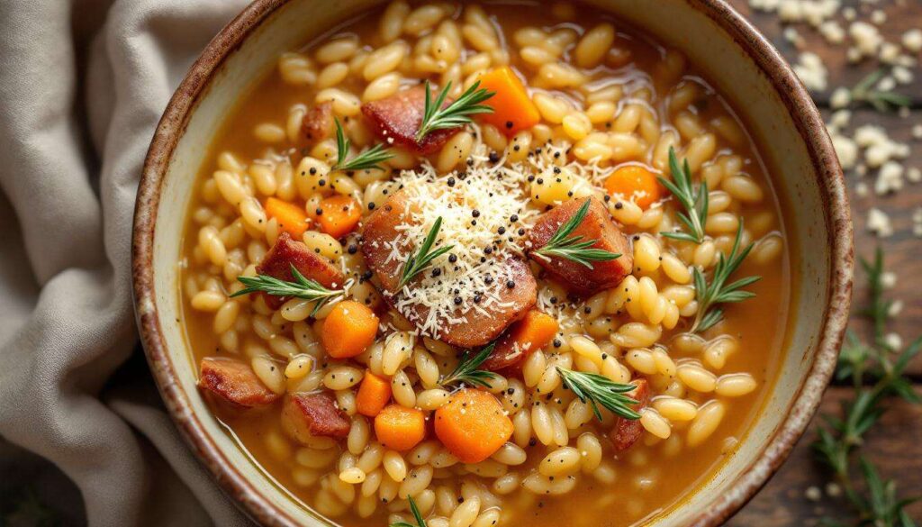 Zuppa d’orzo con guanciale e patate: cremosa e rustica, perfetta nelle sere fredde
